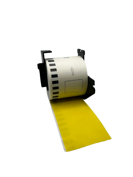 Etichette compatibili Brother DK-22205 gialle, 62 mm x 30,48 m, incl. supporto Brother, permanenti