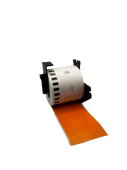 Etichette compatibili Brother DK-22205 arancioni, 62 mm x 30,48 m, incl. supporto Brother, permanenti