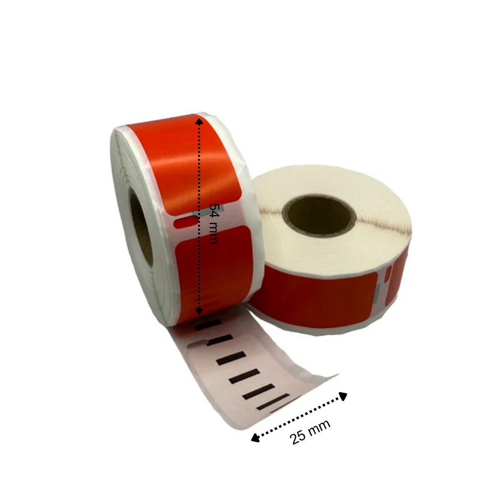 Etichette compatibili Dymo 11352 54x25 mm, 500 etichette per rotolo, rosse permanenti, per etichettatrici