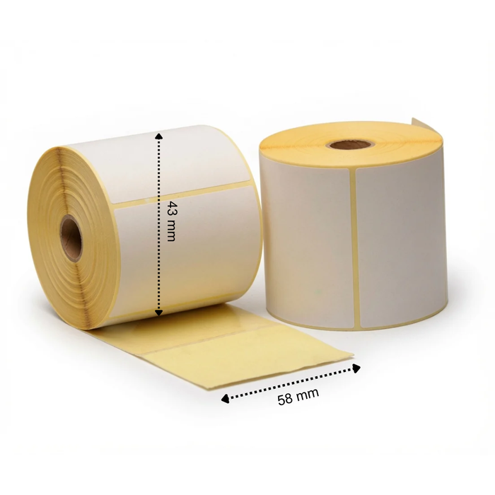 Etichetta termica per bilancia 58 mm x 43 mm, 1050 etichette per rotolo, anima 45 mm, bianco, termico ECO permanente