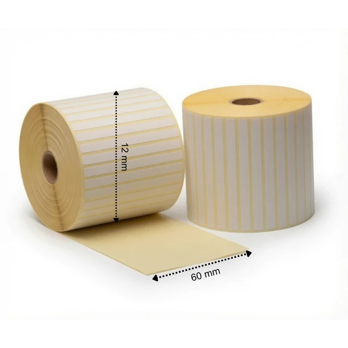 Etichetta termica, 60 mm x 12 mm, 5000 etichette per rotolo, nucleo 25 mm, bianco, Thermo ECO, permanente