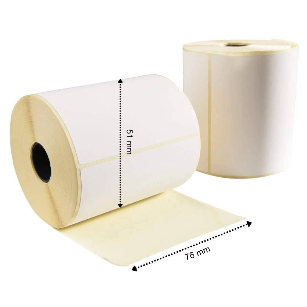Etichetta termica, 76 mm x 51 mm, 1370 etichette per rotolo, anima da 25 mm, bianca, ECO, rimovibile