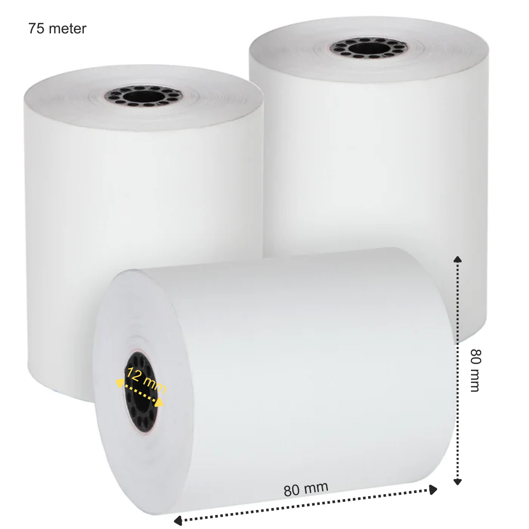 50 x rotoli termici per cassa 80x80x12 - 75 metri - carta termica di qualità A