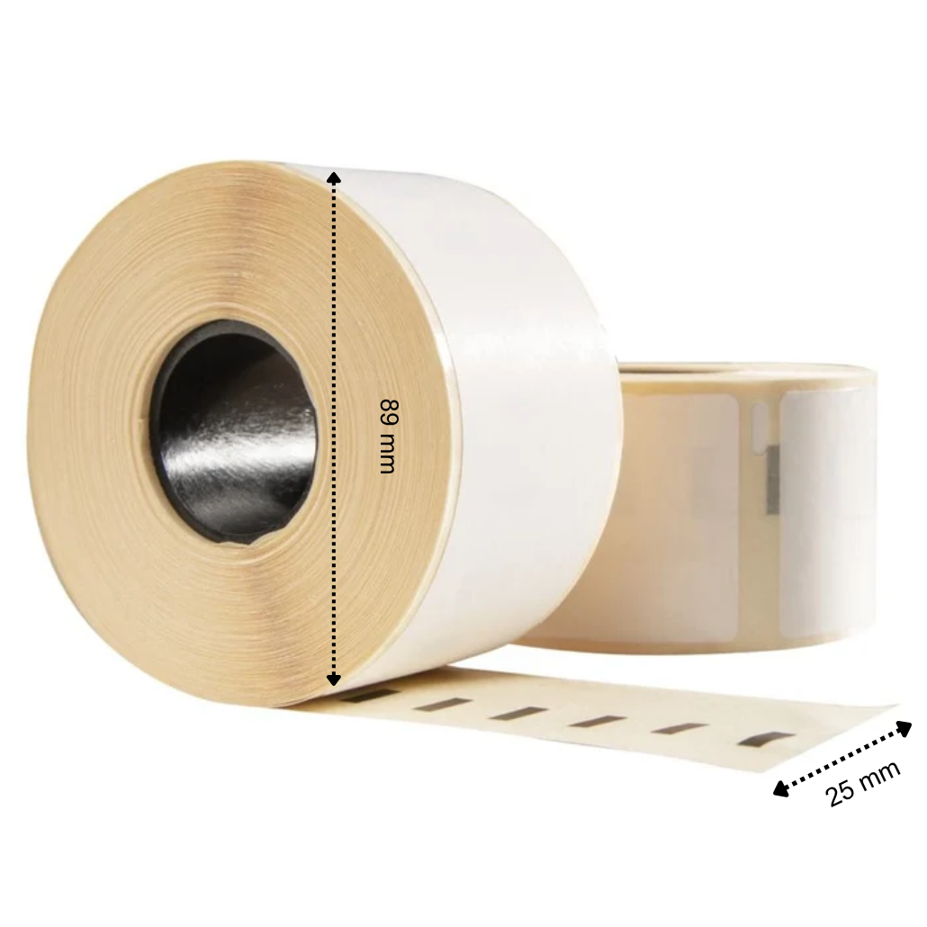 Etichette in plastica compatibili con Dymo 2112285 / 1933081, 89 mm x 25 mm, 350 etichette per rotolo, bianche, PP permanente