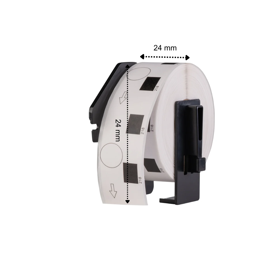 Etichette compatibili Brother DK-11218, 24 mm x 24 mm rotonde, 1.000 etichette per rotolo, incl. supporto Brother, permanenti
