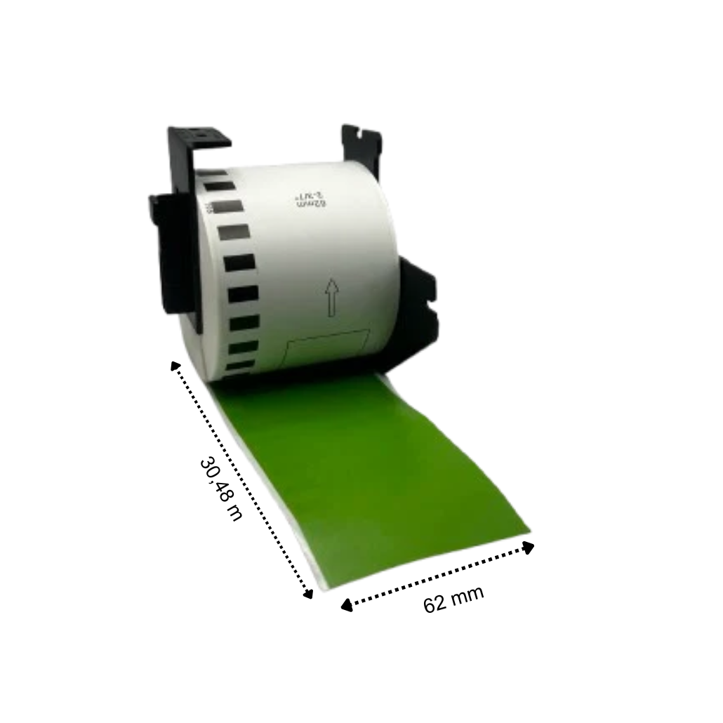 Etichette compatibili Brother DK-22205 verdi, 62 mm x 30,48 m, incl. supporto Brother, permanenti