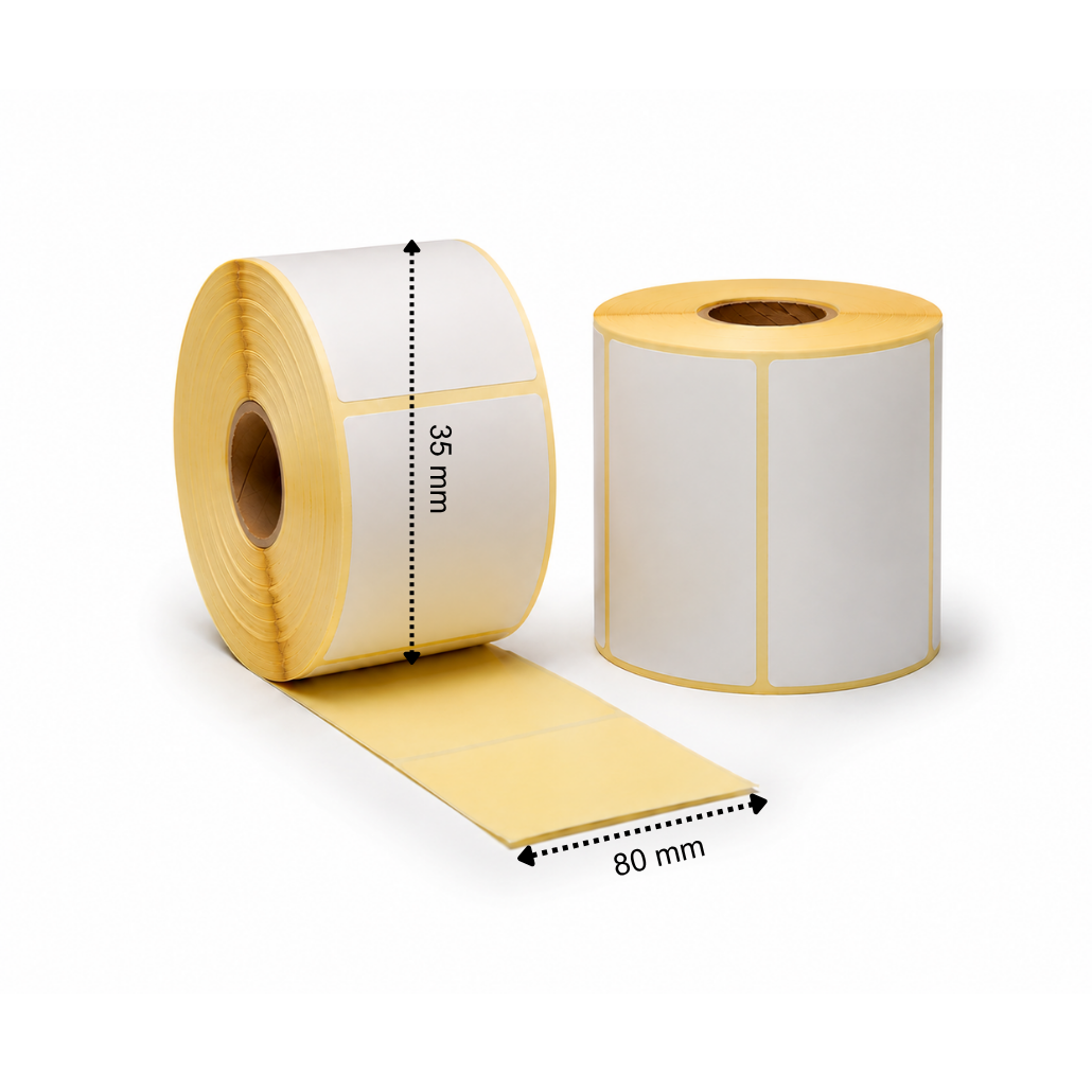 Etichette termiche 80x35 mm ECO permanenti, 2000 etichette per rotolo, nucleo da 25 mm, bianche, per stampanti per etichette