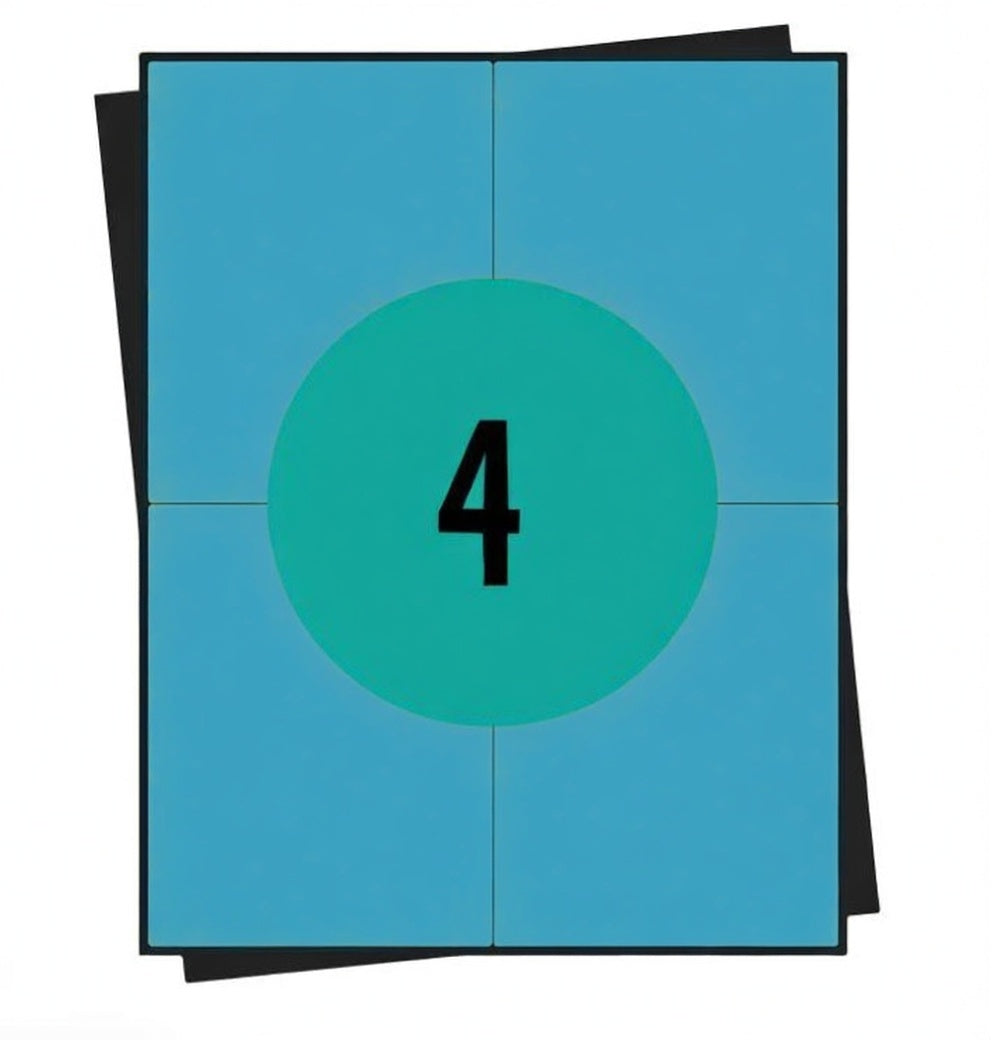 Etichette A4 blu 105 × 148 mm, 4 per foglio, permanenti, 100 fogli, etichette adesive