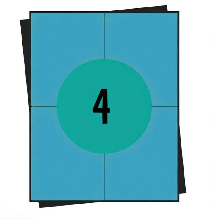 Etichette A4 blu 105 × 148 mm, 4 per foglio, permanenti, 100 fogli, etichette adesive