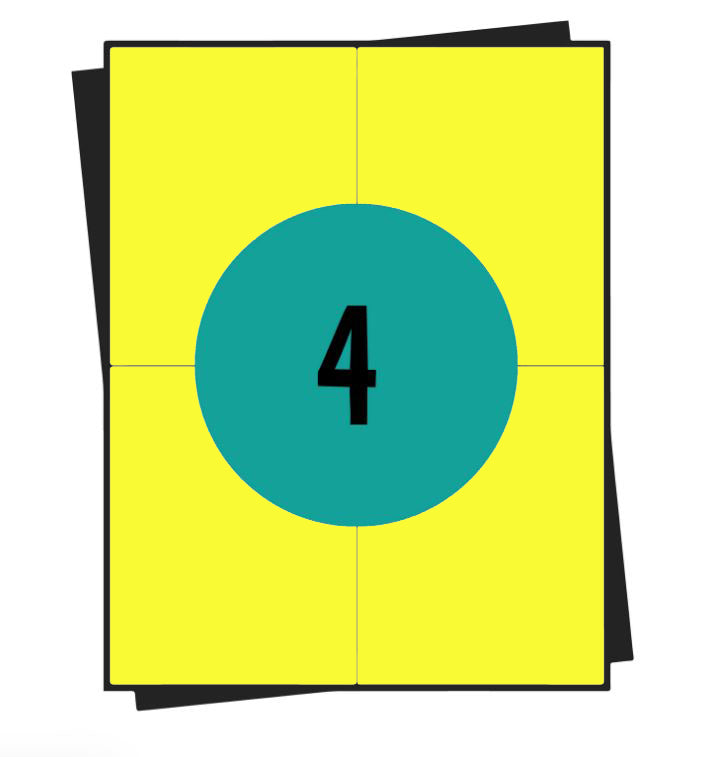 Fogli di adesivi A4 gialli, 4 per foglio, 105 x 148 mm, permanenti - 100 fogli