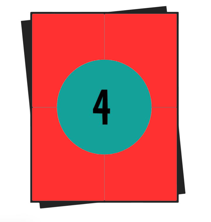 Fogli di adesivi A4 rossi, 4 per foglio, 105 x 148 mm, permanenti - 100 fogli