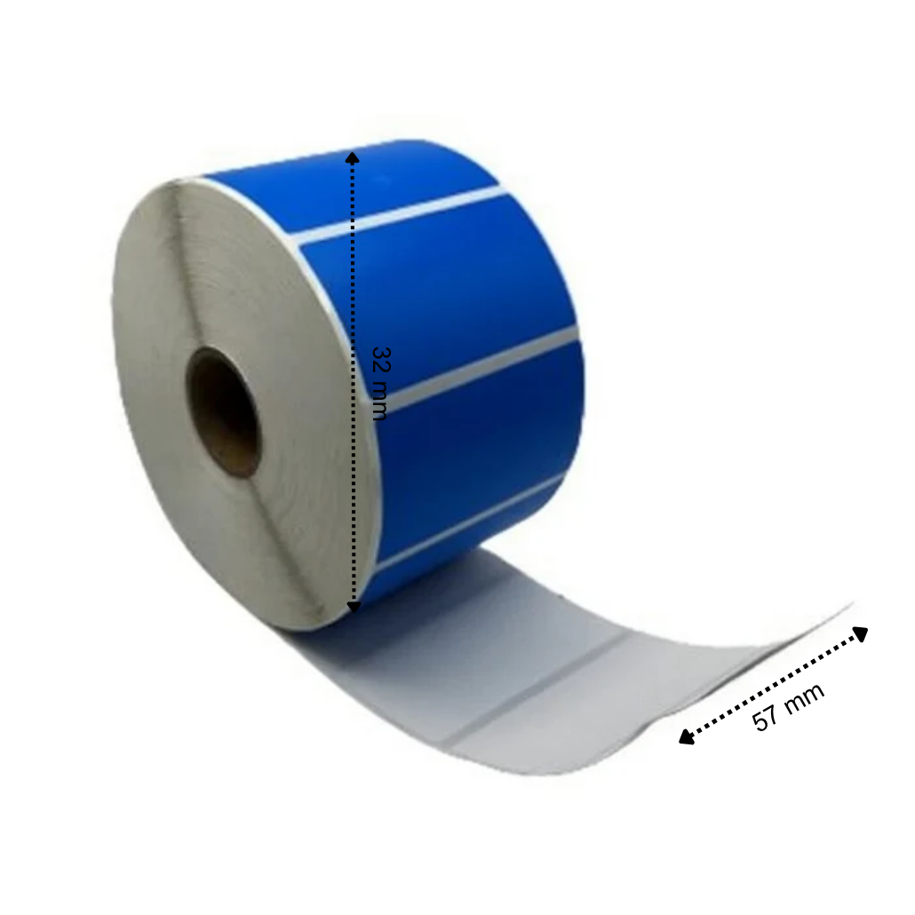 Etichetta termica, 57 mm x 32 mm Blu, 1500 etichette per rotolo, nucleo 25 mm, ECO, permanente