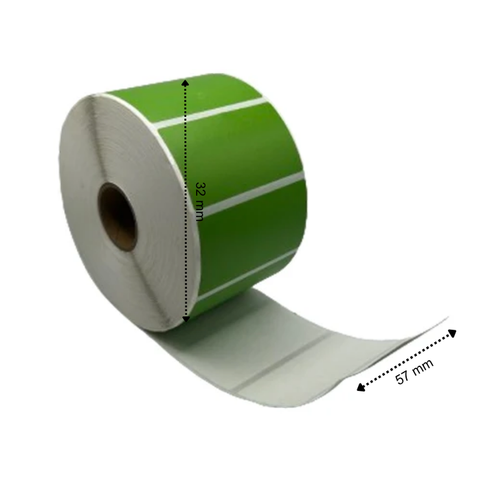 Etichetta termica, 57 mm x 32 mm Verde, 1500 etichette per rotolo, nucleo 25 mm, ECO, permanente