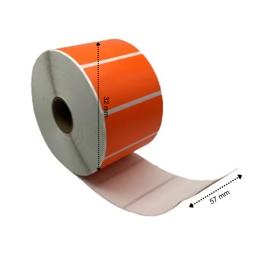 Etichetta termica, 57 mm x 32 mm Arancione, 1500 etichette per rotolo, nucleo 25 mm, ECO, permanente