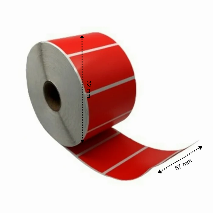 Etichetta termica, 57 mm x 32 mm Rossa, 1500 etichette per rotolo, nucleo 25 mm, ECO, permanente
