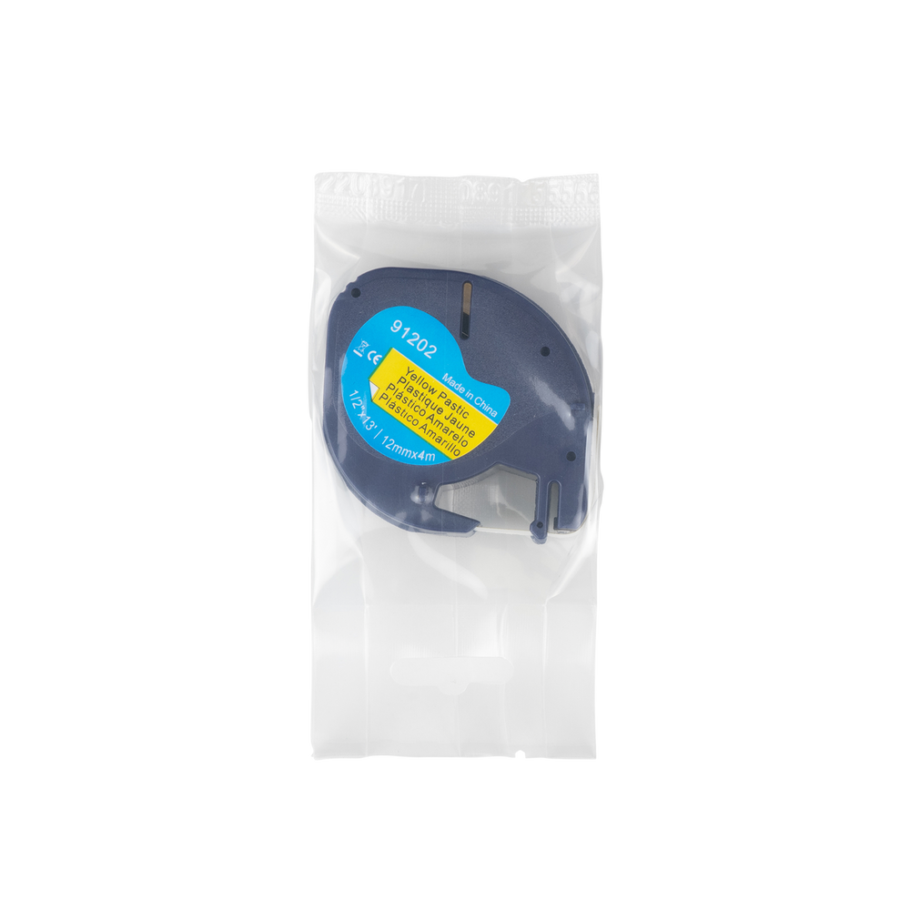 Nastro Dymo compatibile Letratag 91202 (S0721620), nero su giallo (plastica), 12 mm x 4 m