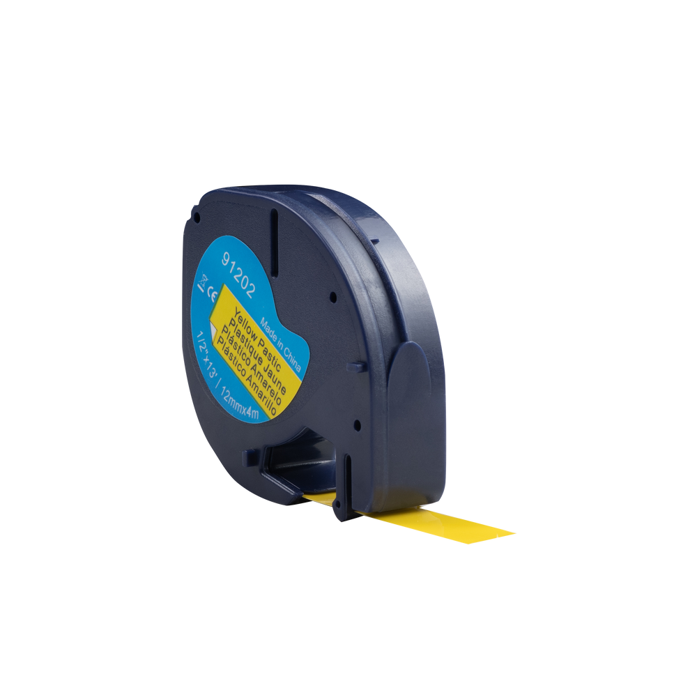 Nastro Dymo compatibile Letratag 91202 (S0721620), nero su giallo (plastica), 12 mm x 4 m