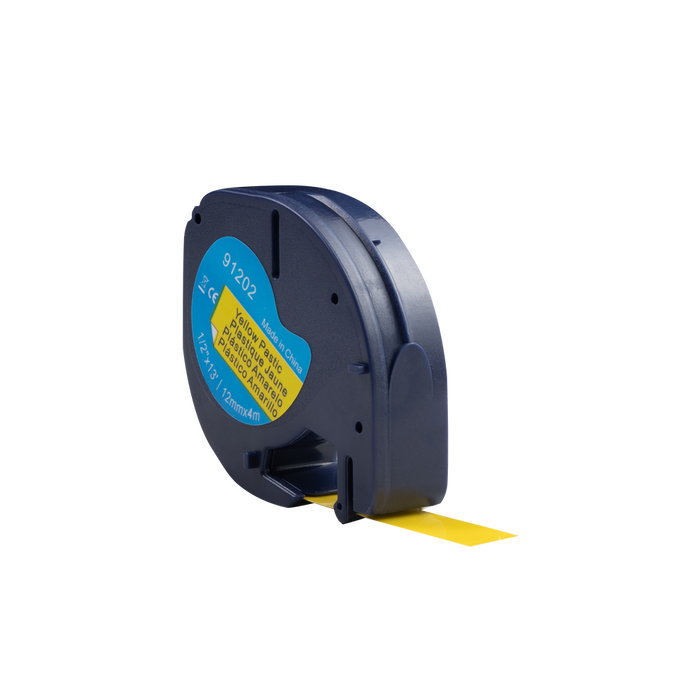 Nastro Dymo compatibile Letratag 91202 (S0721620), nero su giallo (plastica), 12 mm x 4 m