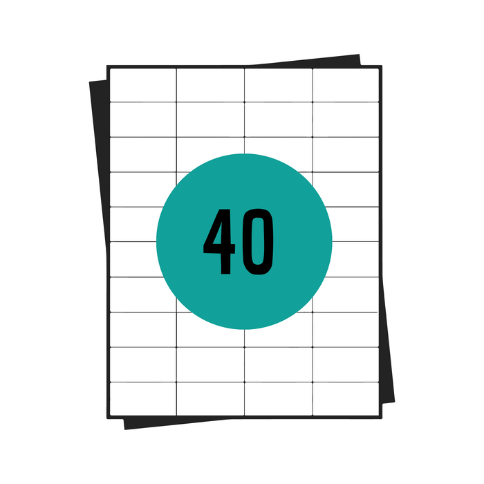 Fogli di etichette adesive A4, 40 per foglio, 52 x 30 mm, bianchi, permanenti - 100 fogli