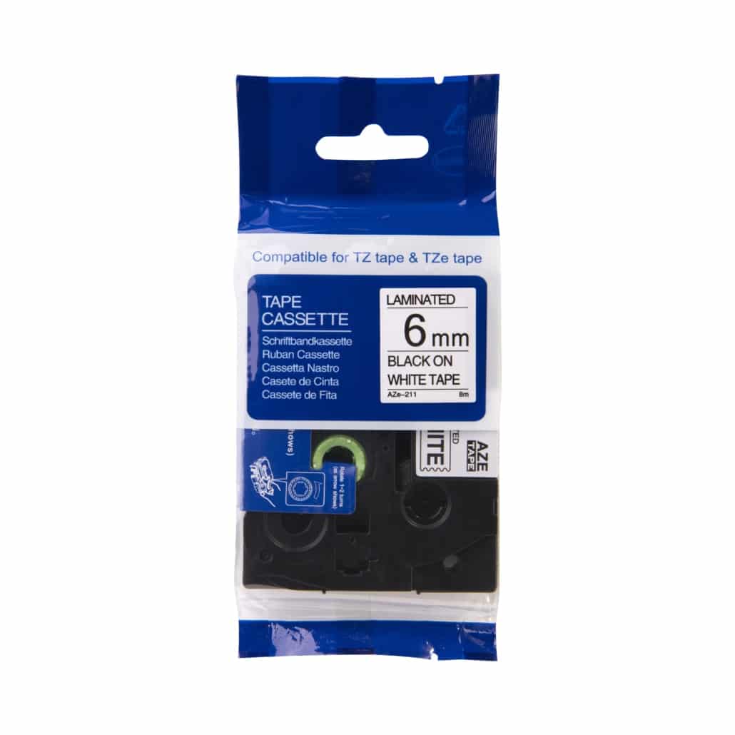 Nastro compatibile Brother TZe-211 nero su bianco 6 mm x 8 m