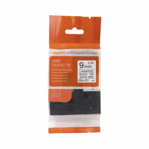 Nastro Brother compatibile TZe-325 bianco su nero 9 mm x 8 m